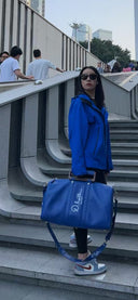 Royal Blue Lambskin And Ostrich Accents Duffle Bag